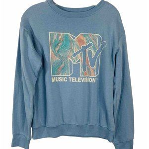 MTV Sidewalk Chalk Vibes Sweatshirt Women Size S Baby Blue Pullover Long Sleeve